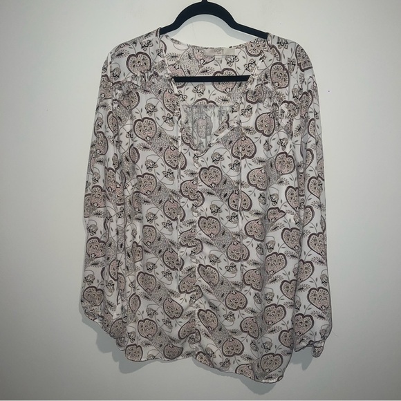 Loft Cream Paisley Long Sleeve Blouse - Picture 1 of 6